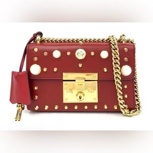 Gucci Red Studded Crossbody Bag with Gold Chain